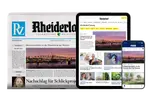 die gedruckte Zeitung "Rheiderland" mit einem Laptop und Abbildung der Website sowie ein Smartphone mit Darstellung der noz News App